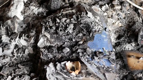 Ash leftovers after the fire in house Stock Footage 88636158