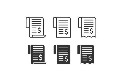 ?ash receipt icon set. Invoice illustration symbol. Sign check tape vector Stock Illustration
