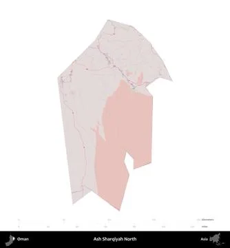 Ash Sharqiyah North, Oman, isolated on white. Topographic Standard Stock Illustration
