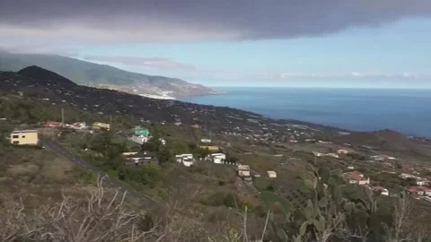 Ash from the volcano may compromise air traffic in La Gomera, El Hierro and Tene Stock Footage 204068824