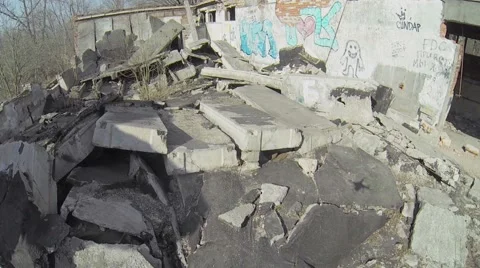 Ash of workshop edifice at sunny spring day. Aerial view Stock Footage 41763212