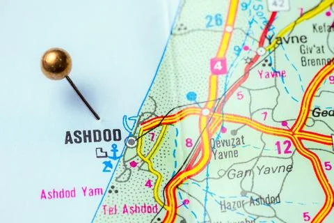 Ashdod Map Closeup, Ashdod Port Israel Mediterranean Trade Hub Stock Photos