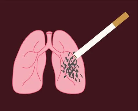 Ashes from a cigarette in the lungs. Vector Flat illustration on dark background Stock Illustration