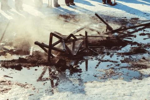 The ashes of the fire in the street Stock Photos