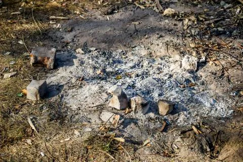 Ashes at fireplace Stock Photos