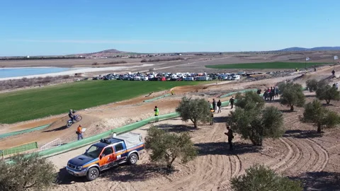 On the ashes planted with Spanish olives in the background you can see a wind fa Stock-Footage 240412934