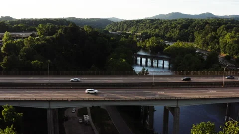 Asheville Interstate Sunset over River Stock Footage 198553584