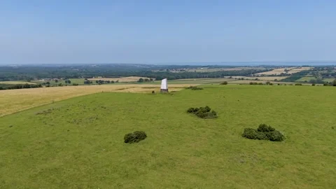 Ashey Down sea mark drone approach, Isle of Wight landmark over rolling Stock Footage 339042810