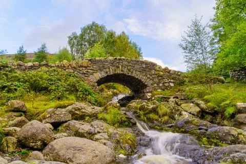Ashness Bridge, traditional stone-built bridge, the Lake District Stock Photos