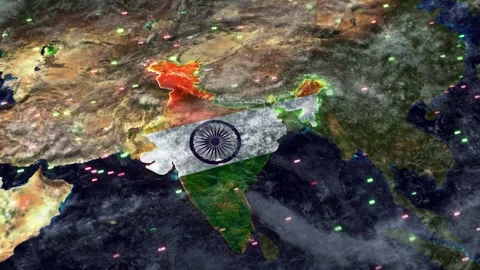 Ashoka chakra independence day india flag glowing in world map celebration Stock Footage 317596140