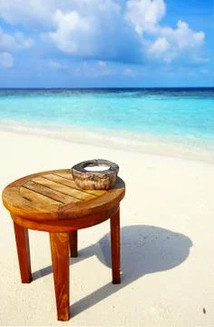 Ashtray on a beach table Foto stock