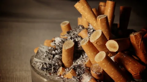 Ashtray with cigarette butts Stock Footage 46328237