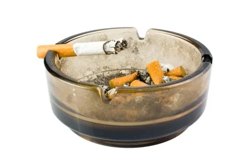 Ashtray with cigarette on white background Stock Photos
