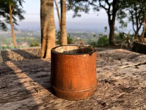 An ashtray made from bamboo on a table Stock Photos