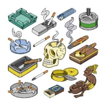 Ashtray vector ash-tray or ash-pot with smoking cigarette nicotine illustration Stock Illustration