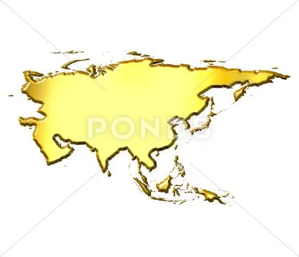 Asia 3d Golden Map Stock Illustration