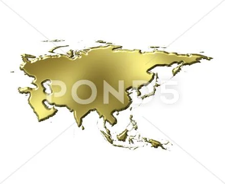 Asia 3D Golden Map Stock Illustration