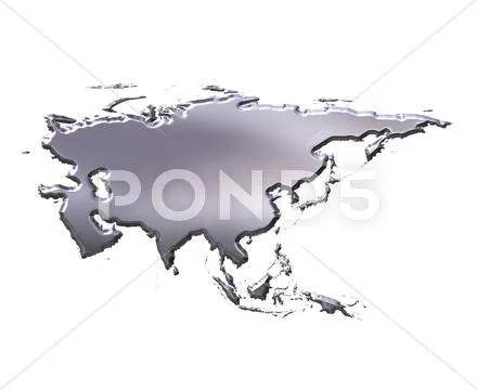 Asia 3D Silver Map Stock Illustration