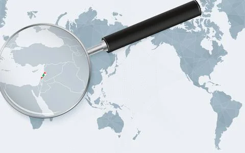 Asia centered world map with magnified glass on Lebanon. Focus on map of Le.. Stock Illustration