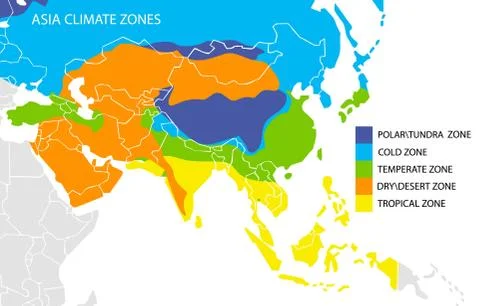 Asia climate zones map, vector geographic infographics Stock Illustration