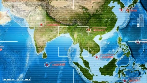 Asia   Closeup   Map   High Tech   Scanning   colors Stock Footage 71699057