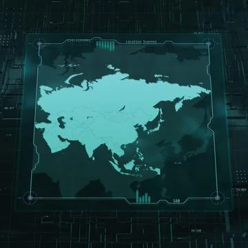 Asia Digital HUD UI Map Stock Illustration