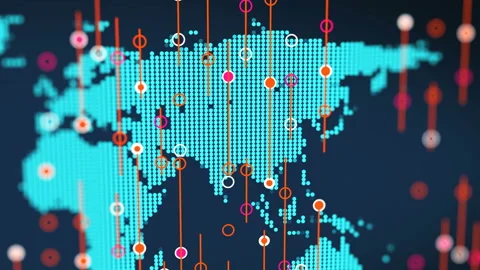 Asia digital schematic blue map rotation with business stock candle sticks Stock Footage 116351525