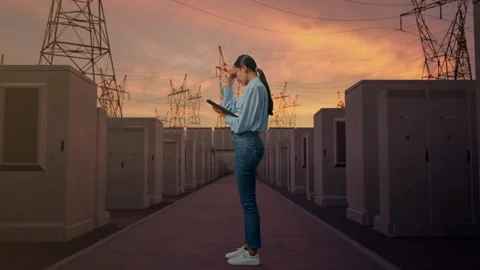 Asia Female Worker Is Feeling Headache While Use Tablet with Electrical Energy Stock Footage 331573264