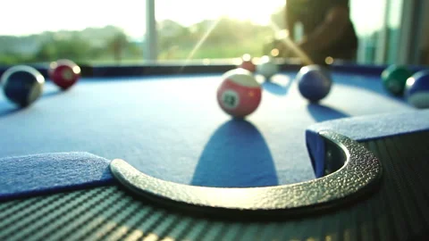 Asia guy playing pool in a pool club Stock Footage 287112455