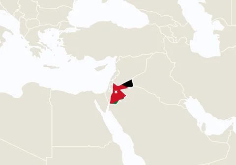 Asia with highlighted Jordan map. Stock Illustration
