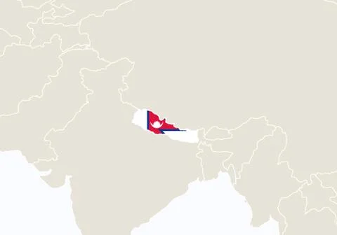 Asia with highlighted Nepal map. Stock Illustration