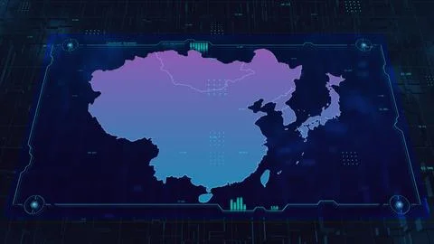 Asia HUD UI Technology Map Stock Illustration