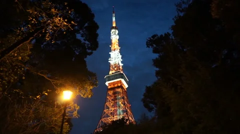Asia landmark, Tokyo tower. Japan world capital symbol and Olympic host 2020 Stock Footage