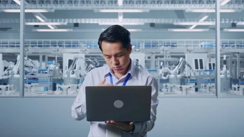 Asia Male Worker Is Feeling Failed At Factory Digitalization Stock Footage 281812232