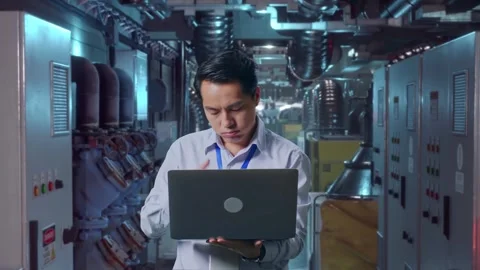 Asia Male Worker Is Feeling Failed In Engine Control Room Stock Footage 292372302