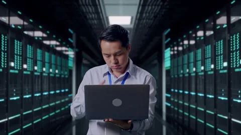 Asia Male Worker Is Feeling Failed in Data Center Stock Footage 321990573