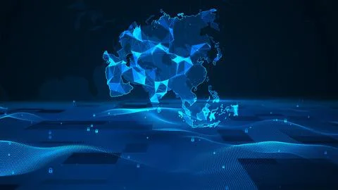 Asia map background digital number code business security key technology Stock Illustration