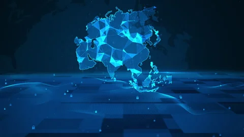 Asia Map Digital Number Code Business Security Technology Background Stock Footage 339046590