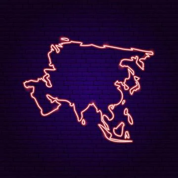 Asia Map Neon Continent Stock Illustration