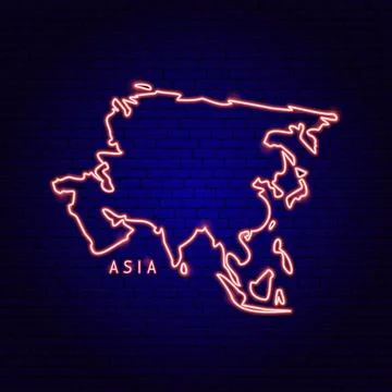 Asia Map Neon Silhouette Stock Illustration
