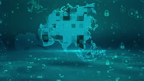 Asia Map Password Security Digital Business Technology Background Stock Footage 339044297