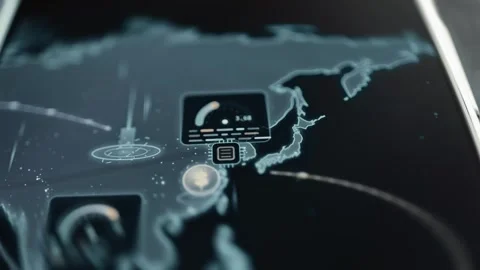 Asia map with processor and performance gauge Stock Footage 344852865