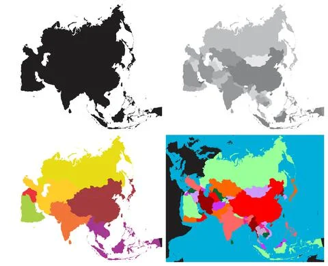 Asia maps set vector drawing illustration collection Stock Illustration