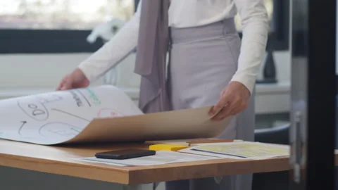 Asia muslim lady work plan think information reminder on paper in office. Stock Footage 135614448