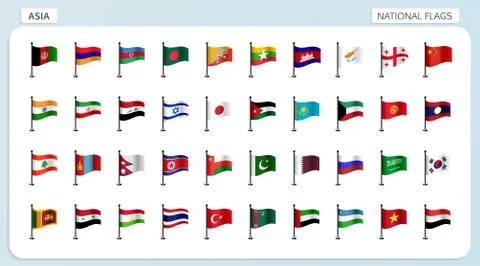 Asia national flags Stock Illustration