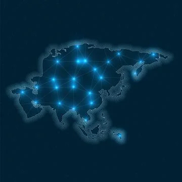 Asia network map. Abstract geometric map of the continent. Digital connecti.. Stock Illustration