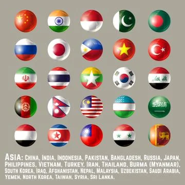 Asia round button flags one Stock Illustration