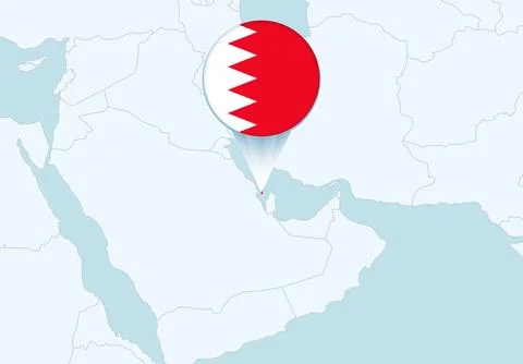 Asia with selected Bahrain map and Bahrain flag icon. Stock Illustration