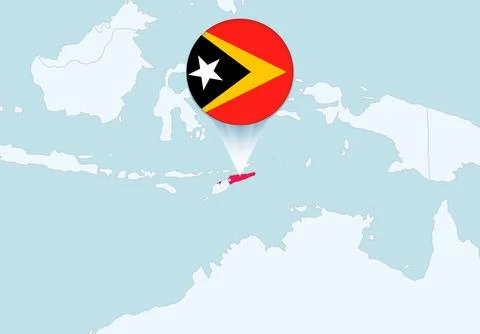 Asia with selected East Timor map and East Timor flag icon. Stock Illustration