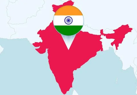 Asia with selected India map and India flag icon. Stock Illustration